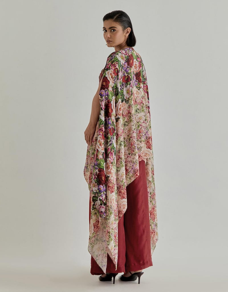 Red Pink Rosette Nomad Bustier & Cape & Trouser