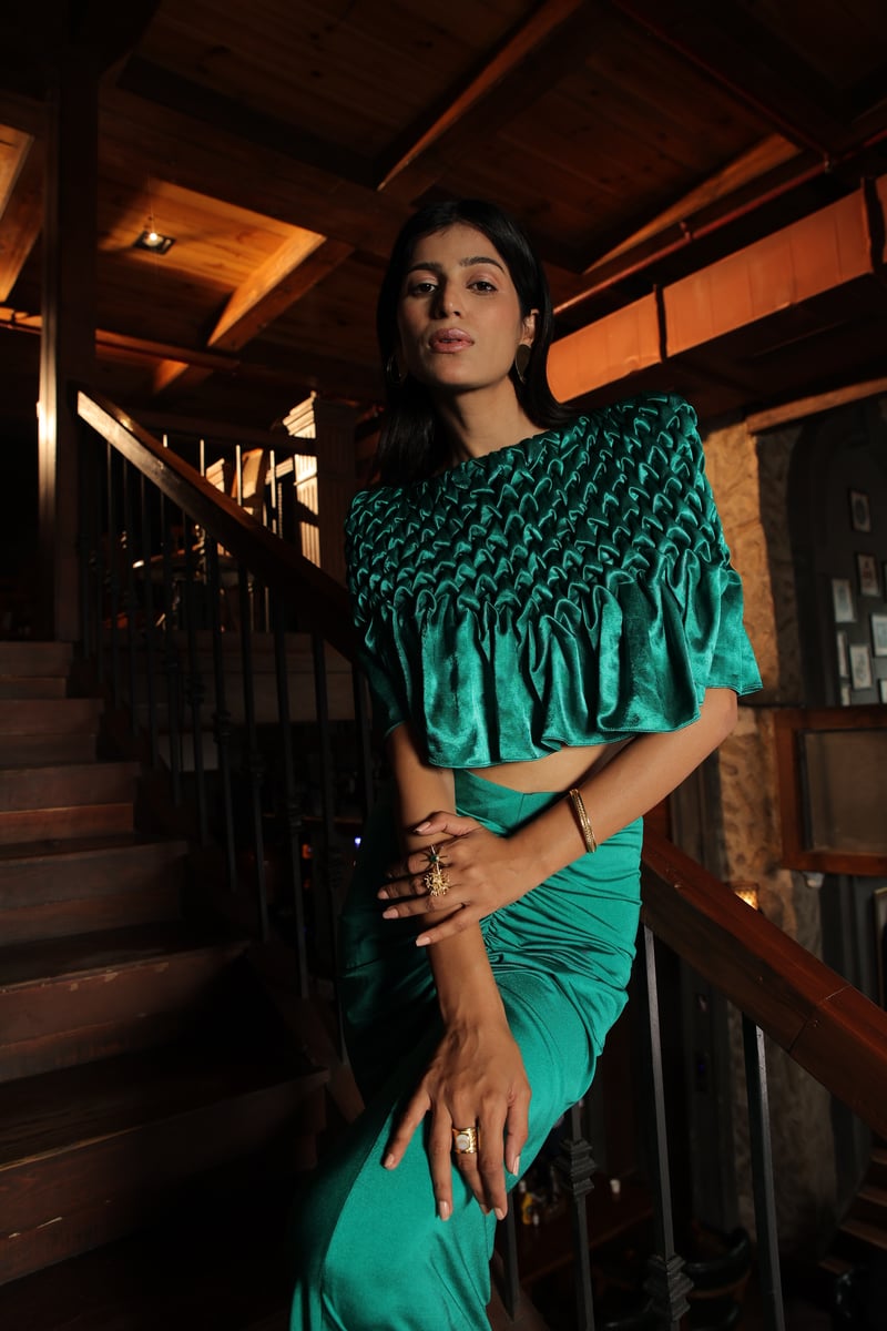Dahlia Montone Cape With Ruched Skirt