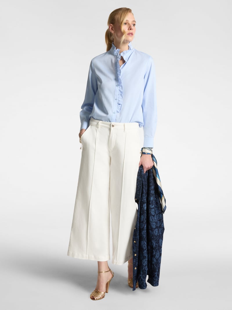 Light Blue Oxford Shirt with Ruffle Placket