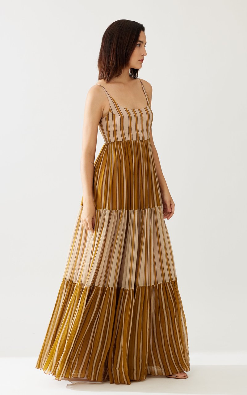 Mustard And Pink Stripe Dual Tone Dress