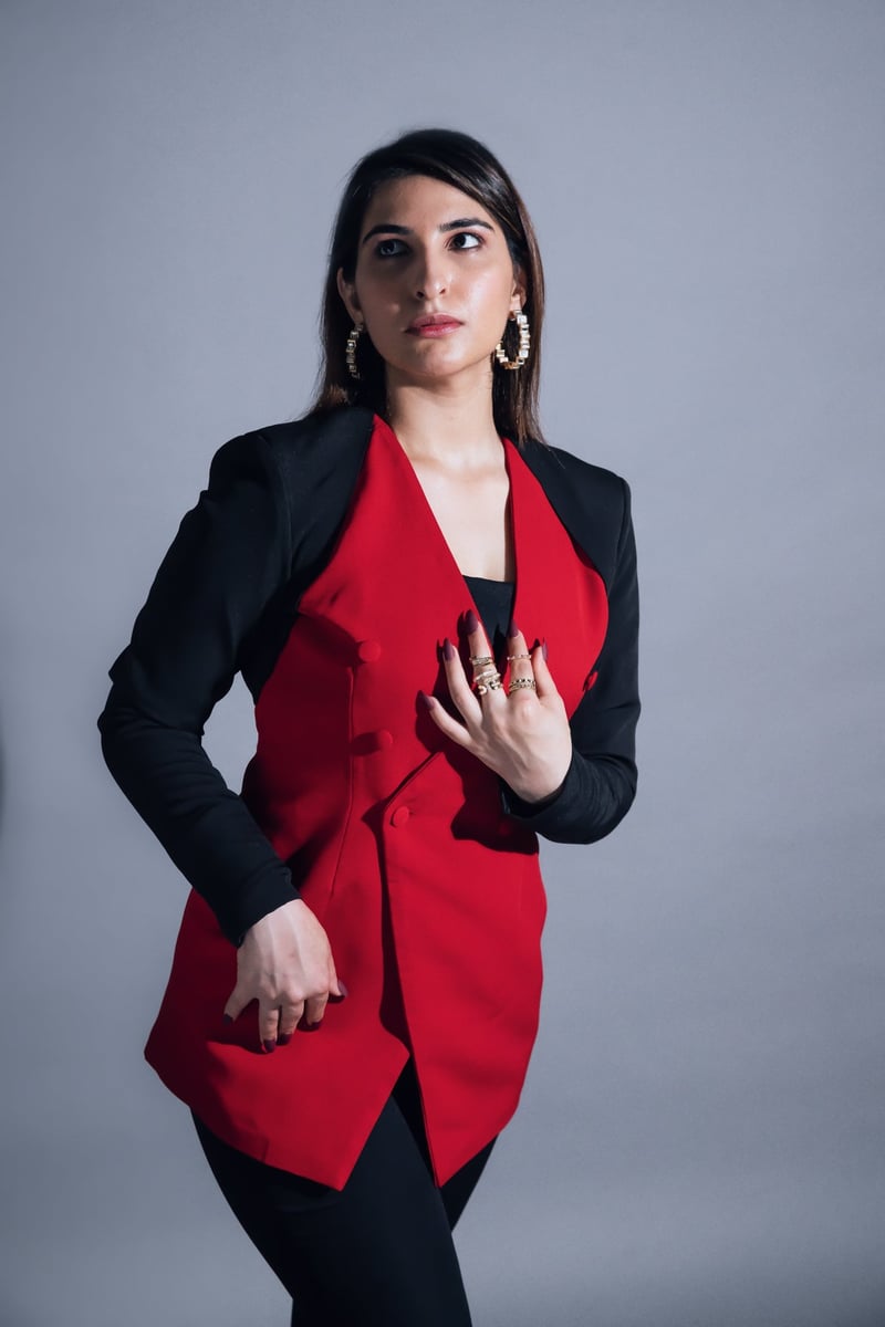 Red and Black Double-Breasted Blazer Co-ord Set