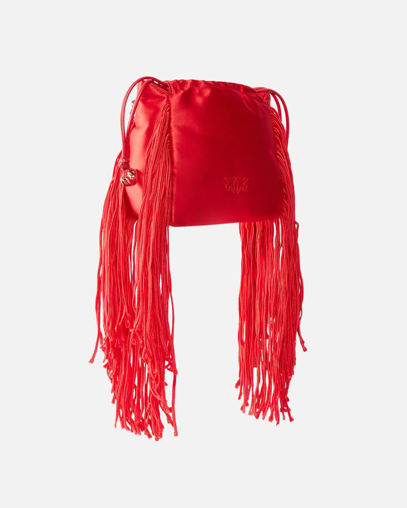 Mini satin clutch bag with fringes