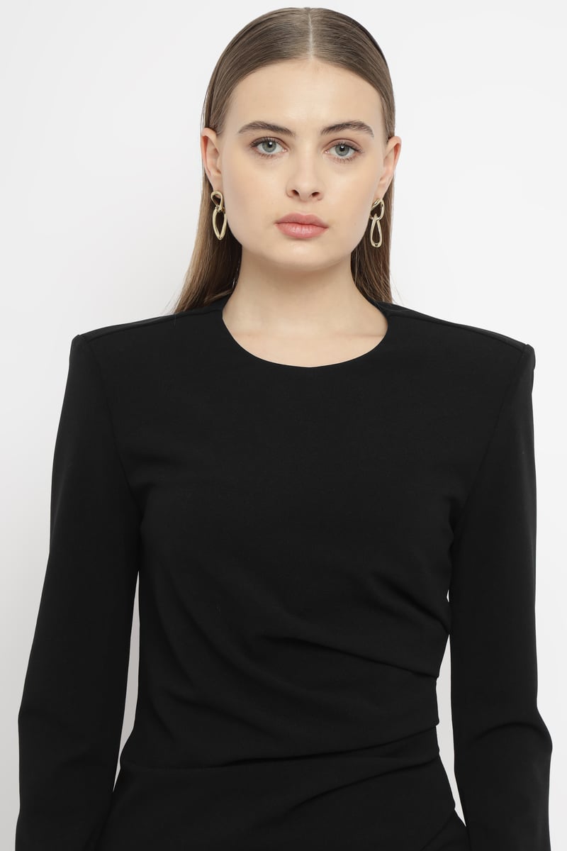 Black Bodycon Mini Dress with Draped Waist