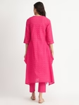 Pink Cotton Jacquard A-Line Asymmetric Hem Kurta