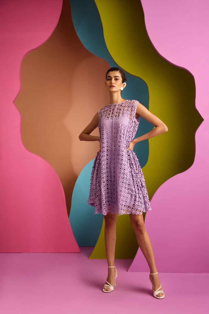 Lilac Laser-Cut Overlay Mini Dress