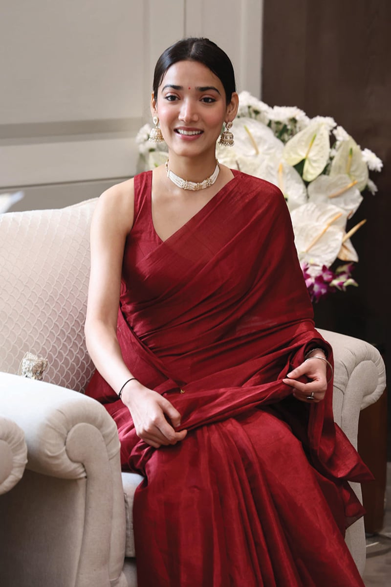 Dilaab Tissue Fabric Rich Red Sarees