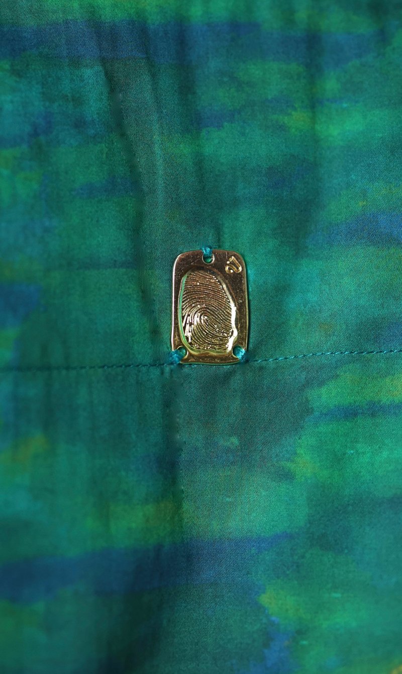 Green/Blue Cotton Satin Art Print A-Line Mini Dress