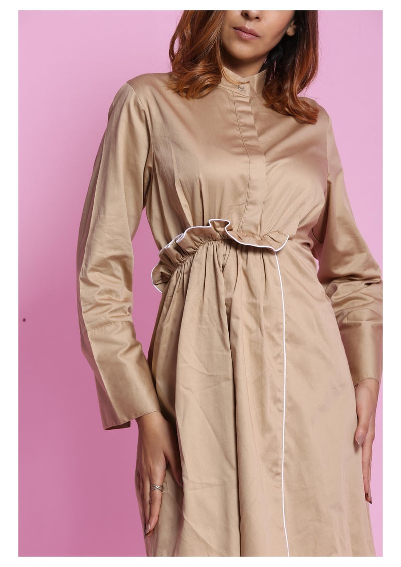 Black Cotton Satin Asymmetrical Midi Shirt Dress