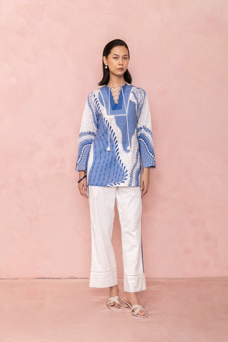 Indigo Printed Kurta and Straight Pants Co-ord Set — LABEL NAARITI