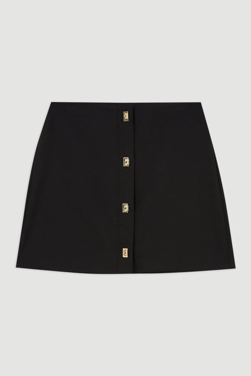 Black A-Line Mini Skirt with Hardware Front Closure