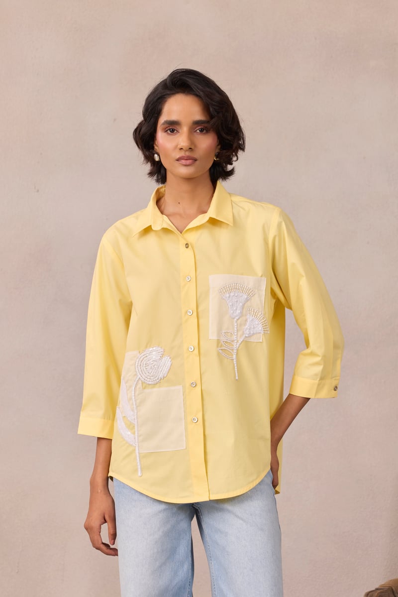 Lemon Sorbet Cotton Poplin Applique Shirt — 63East