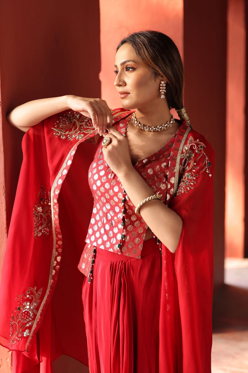Red Chanderi Dhoti Set