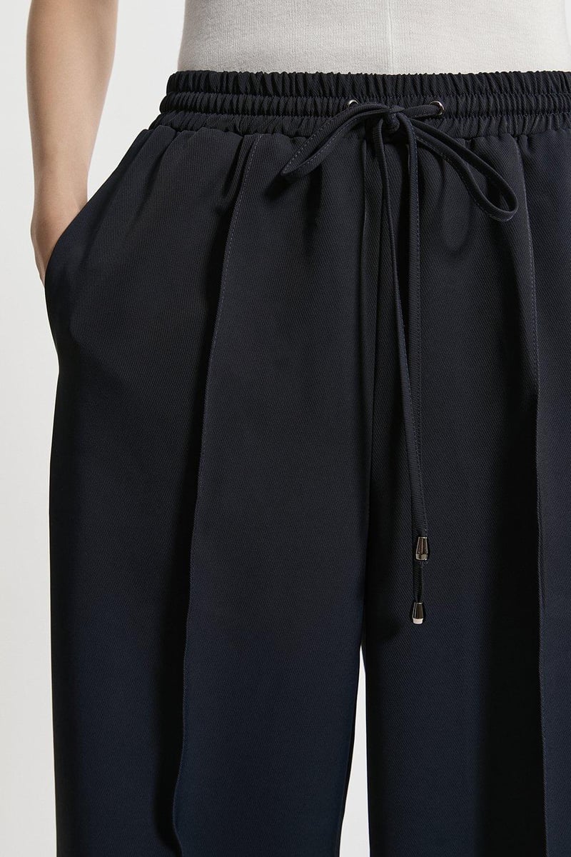 Navy High-Rise Wide-Leg Drawstring Trousers