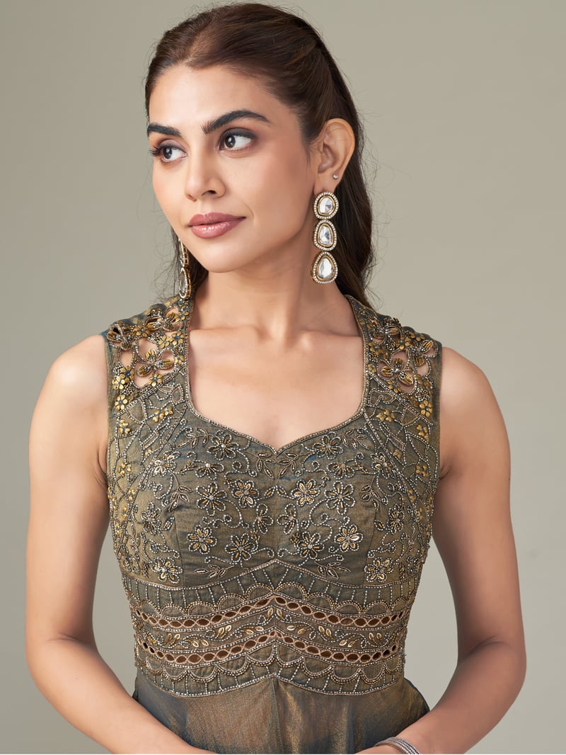 Moss Green Shimmer Chiffon Embroidered Co-ord Set