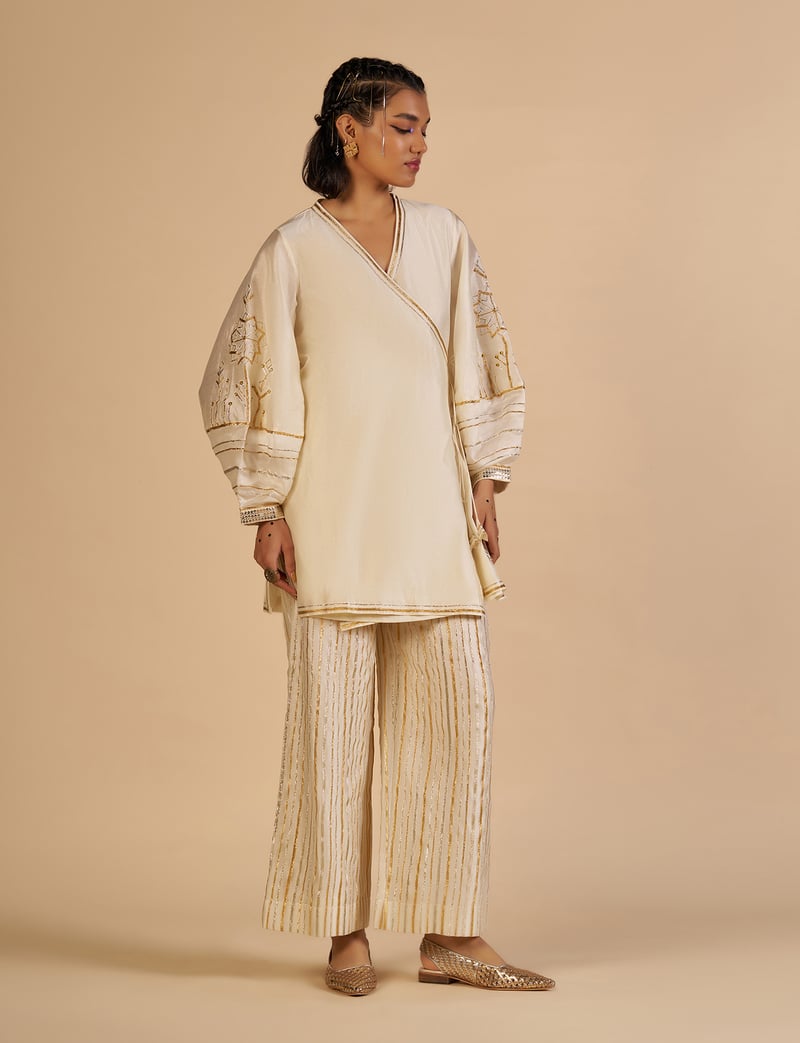 Off White Wide-Leg Lurex Striped Trousers
