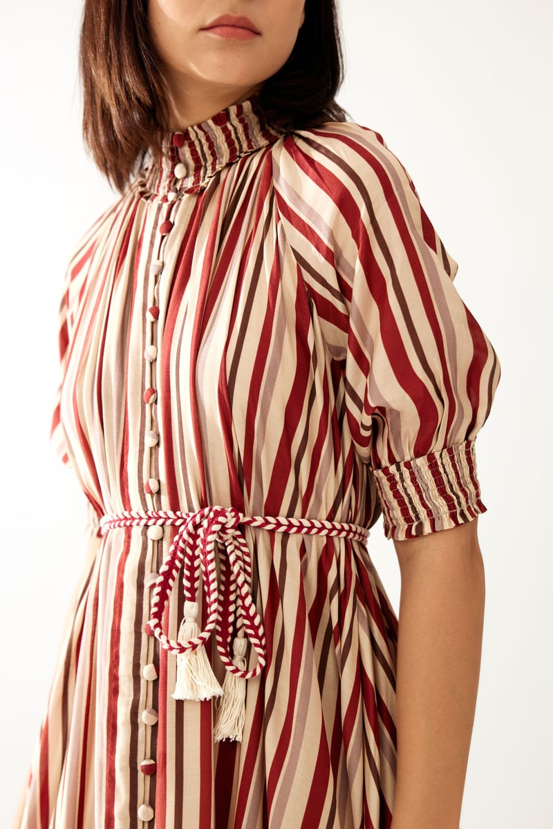 Red And Cream Stripe Long Dress