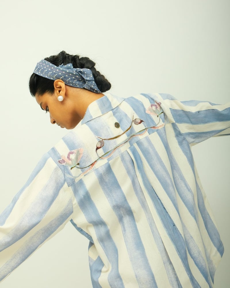 Ice Blue Printed Poplin Culottes with Drawstring Waist