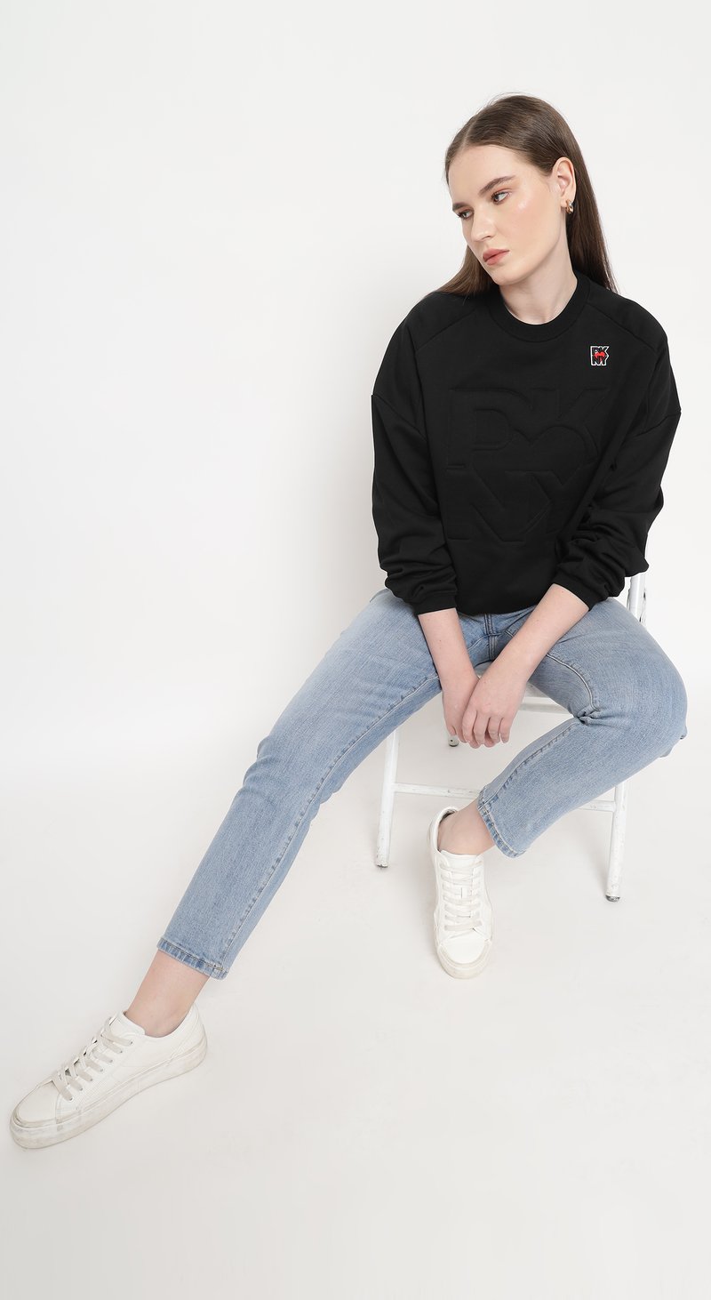 Black Relaxed-Fit Crewneck Sweatshirt with Tonal Lettering