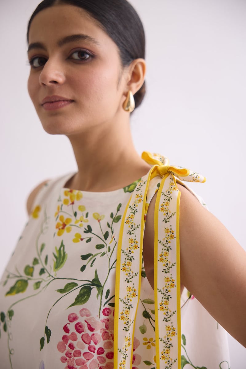 White Floral Poplin Top and Maxi Skirt Co-ord Set