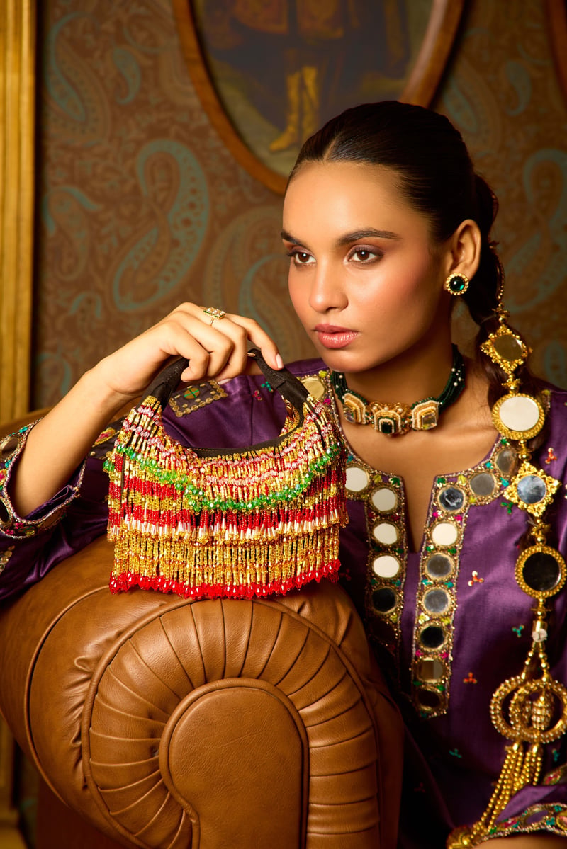 Faiza Boat Bag-Gold Red
