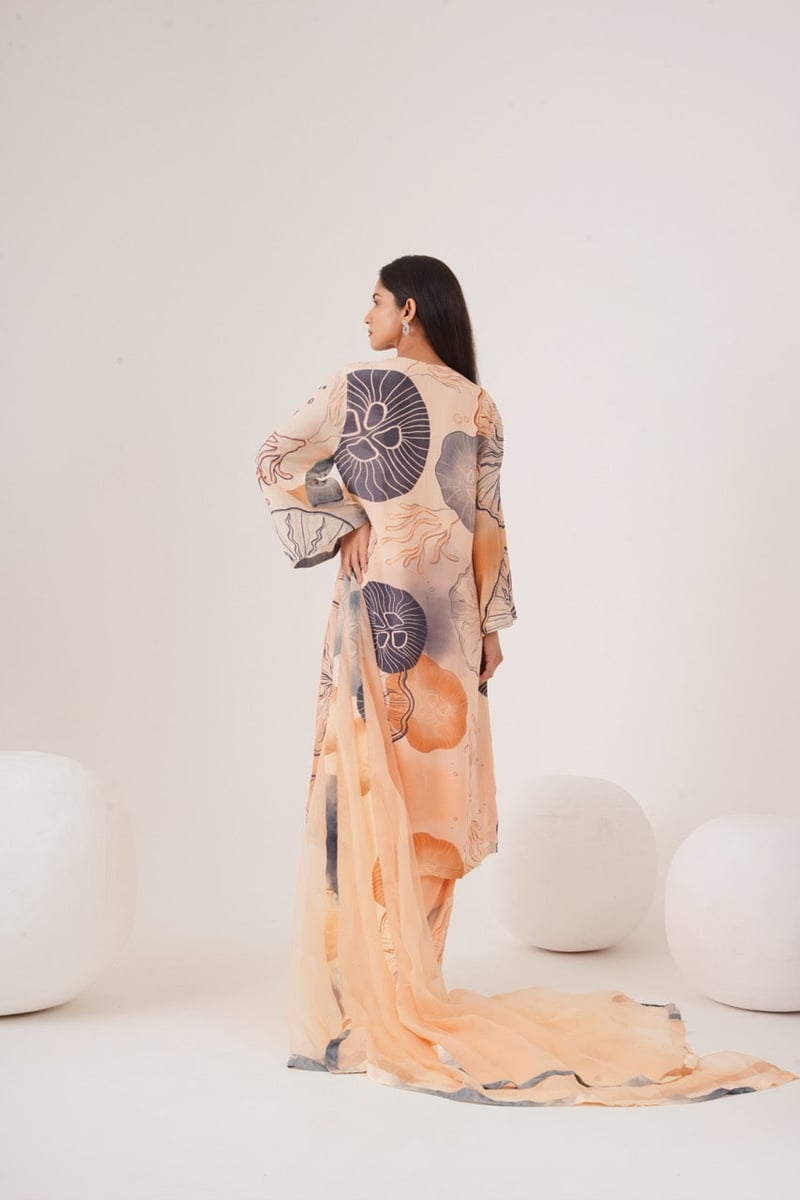 Pink Printed Straight Kurta Set with Organza Dupatta