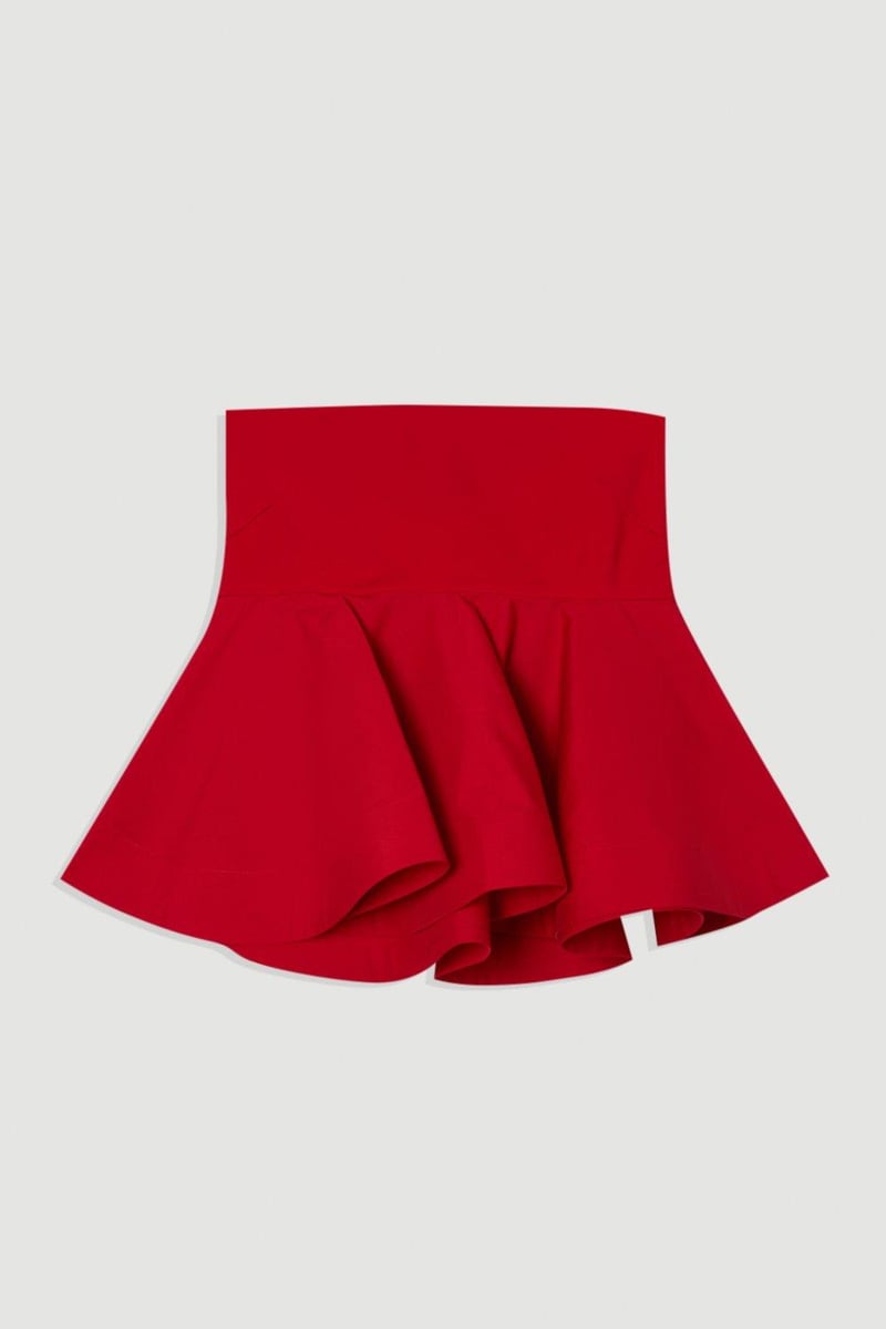 Red Bandeau Peplum Top with Ruffle Hem