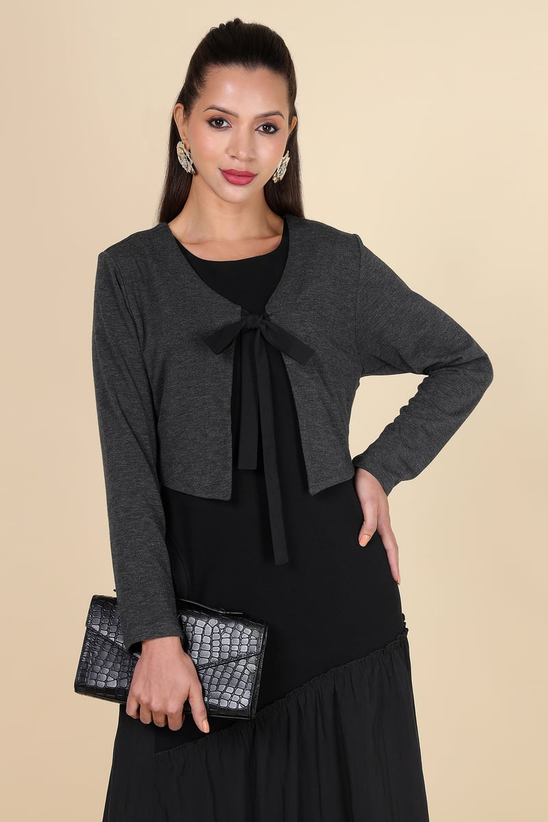 Black and Grey Layered-Look V-Neck Maxi Dress