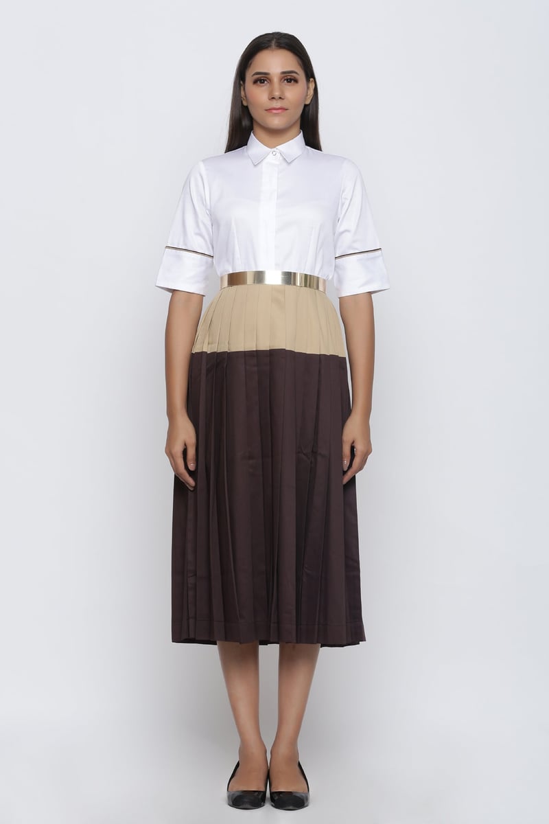 Colorblock Pleated Midi Shirt Dress