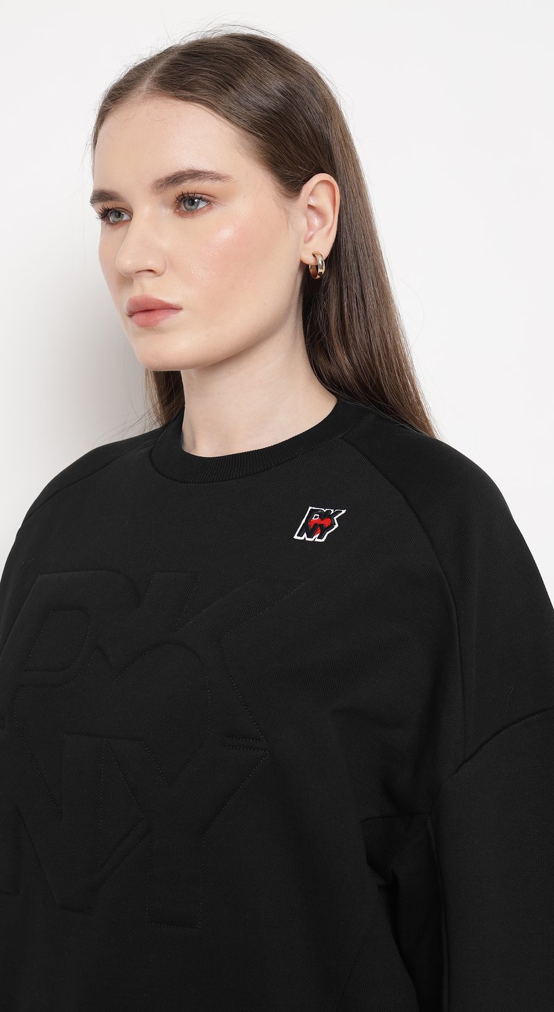 Black Relaxed-Fit Crewneck Sweatshirt with Tonal Lettering