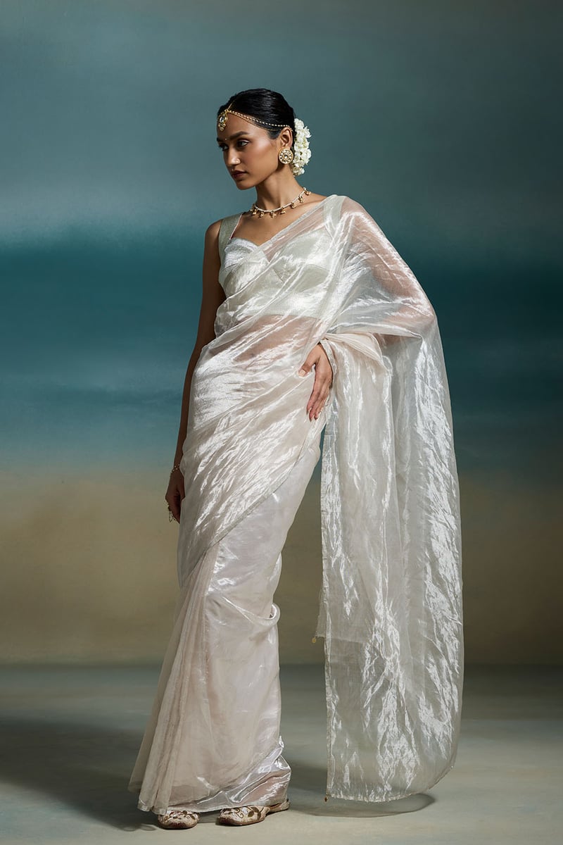Chandni Handloom Tissue Silver Sarees