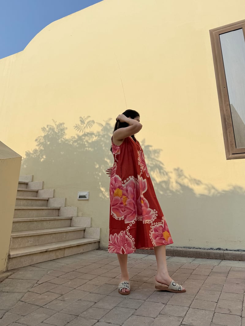 Red/Pink Floral Printed Sleeveless Midi Dress