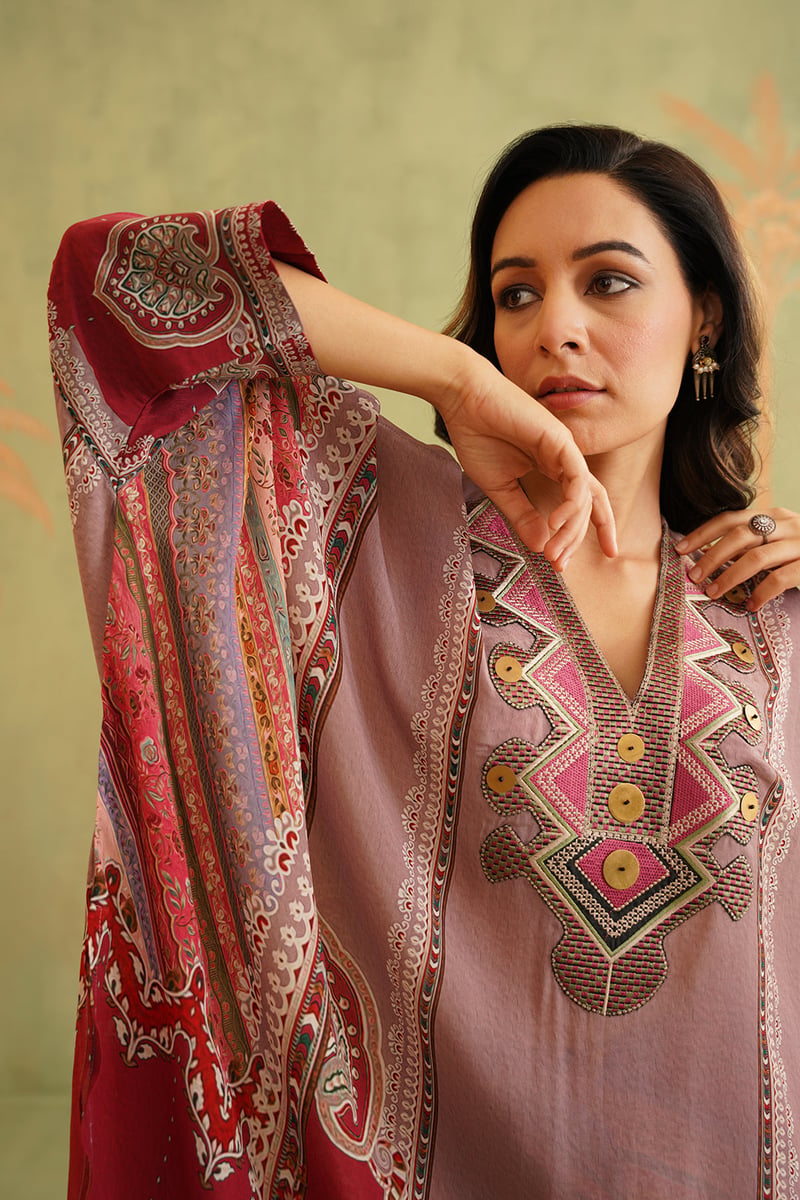 Multi Bemberg Crepe Printed Co-ord Set with Neck Embroidery