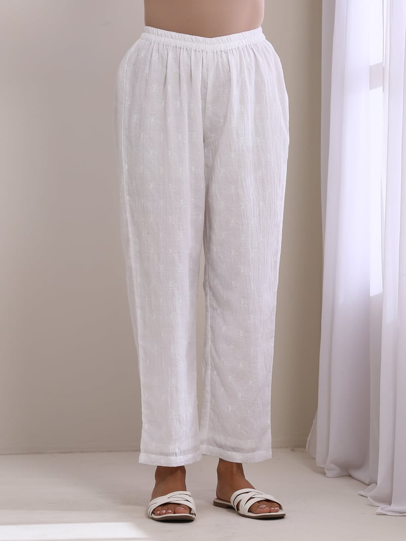 White Cotton Dobby Kurta and Pants Co-ord Set