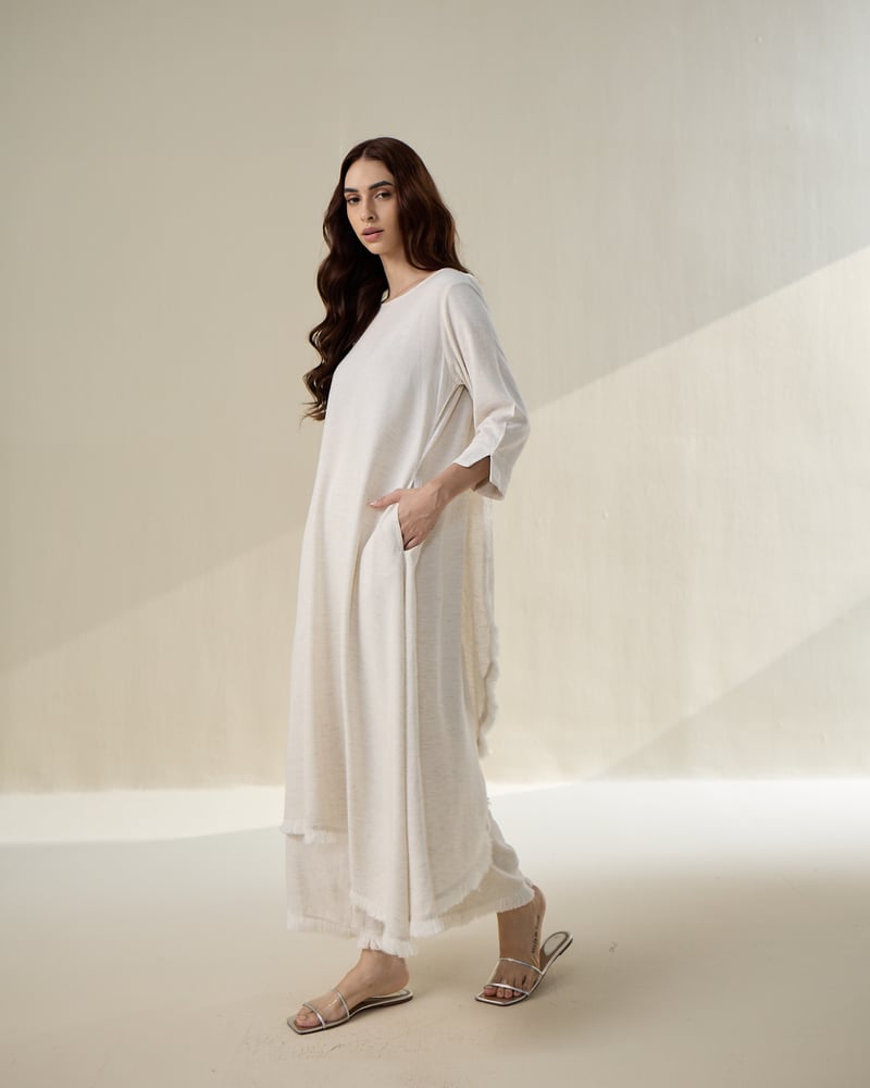Natural Linen A-Line Kurta Set with Overlapped Back