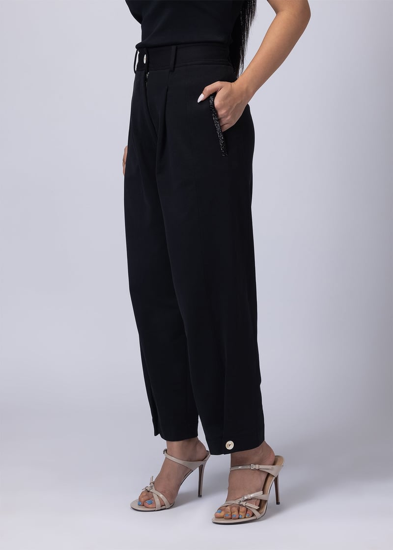 Carbon Black High-Rise Barrel-Leg Trousers