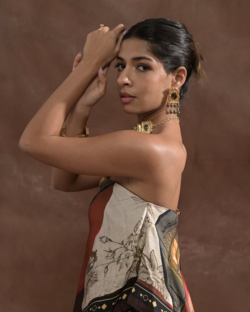 Long Printed Modal Satin Bandeau Tube Top