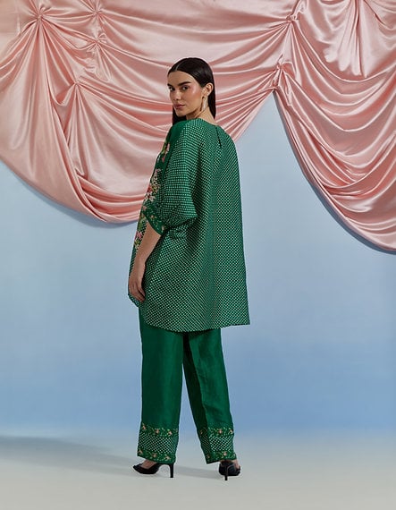 Forest Green Floral Print Kurta and Pant Co-ord Set