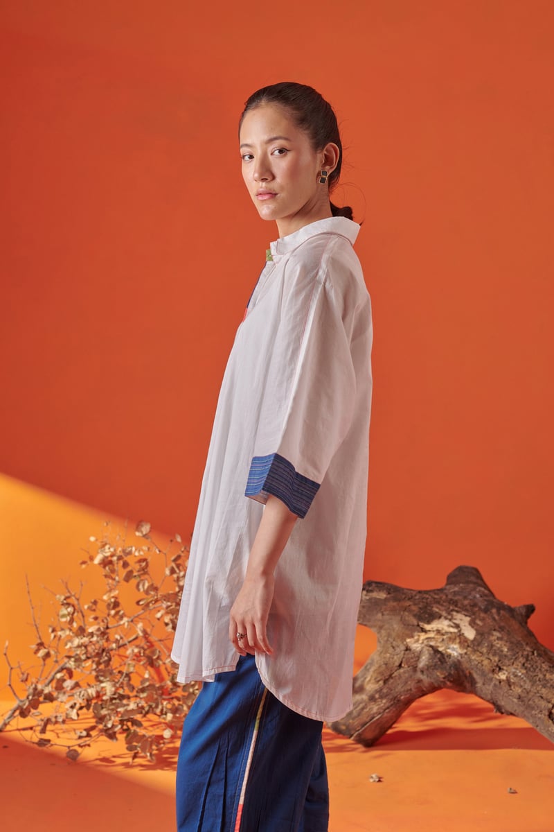 White Longline Drop-Shoulder Cotton Shirt