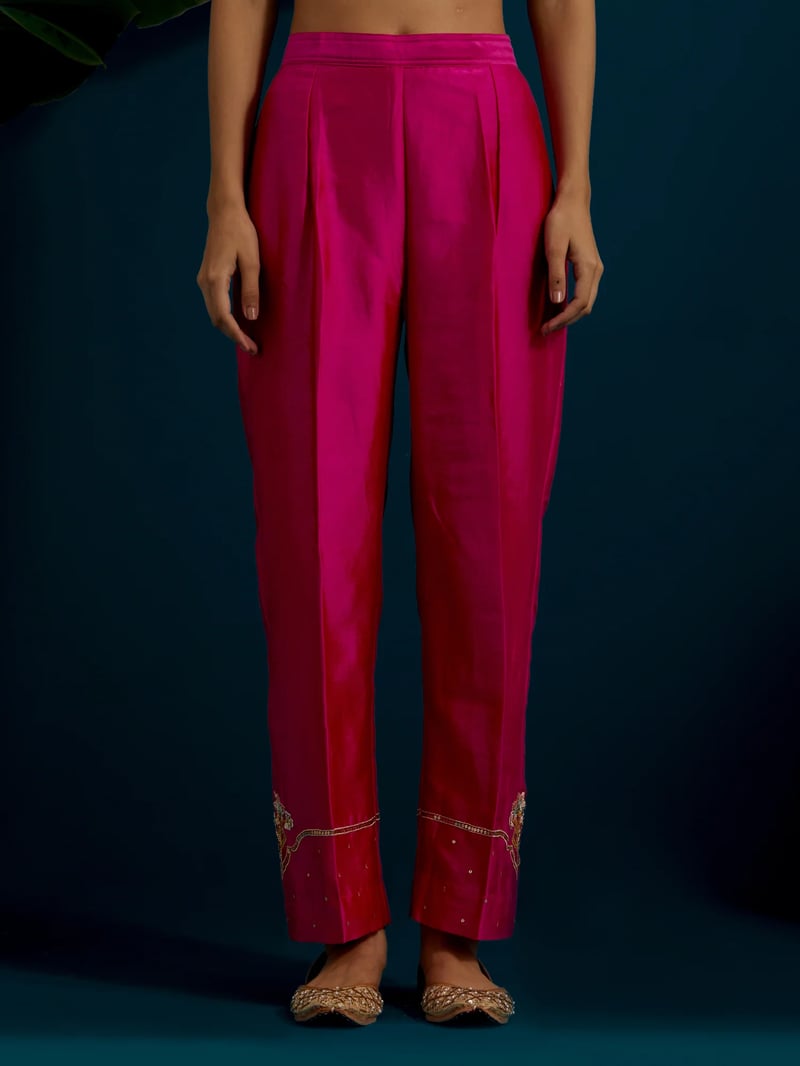 Fuchsia Notched Neck A-Line Kurta and Pant Set