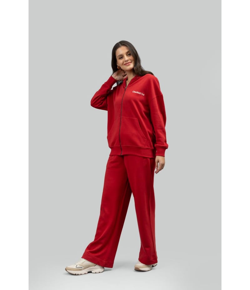 Red Cotton Terry Wide-Leg Lounge Trackpants — Necesera