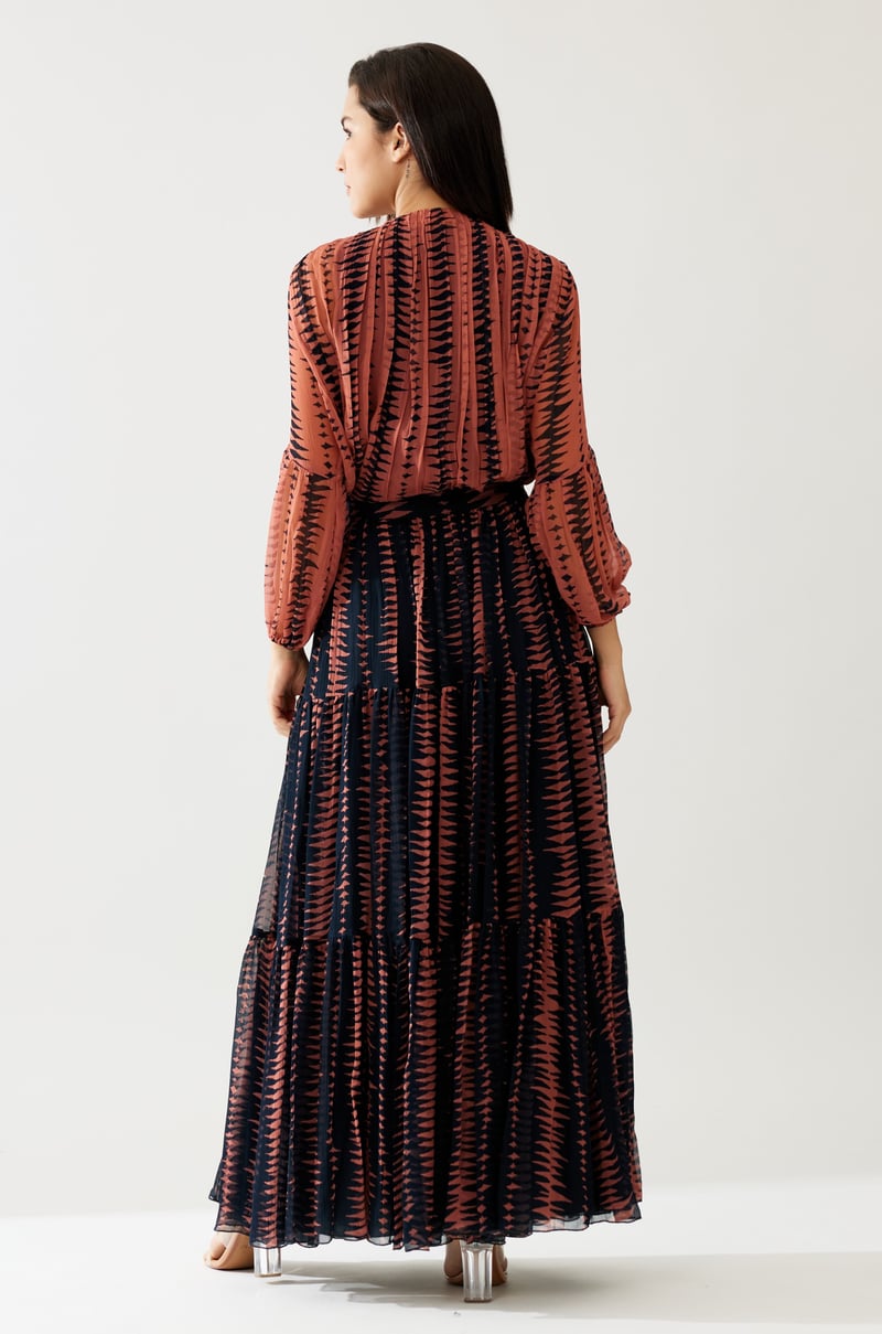 Pink And Dark Blue Pleated Top