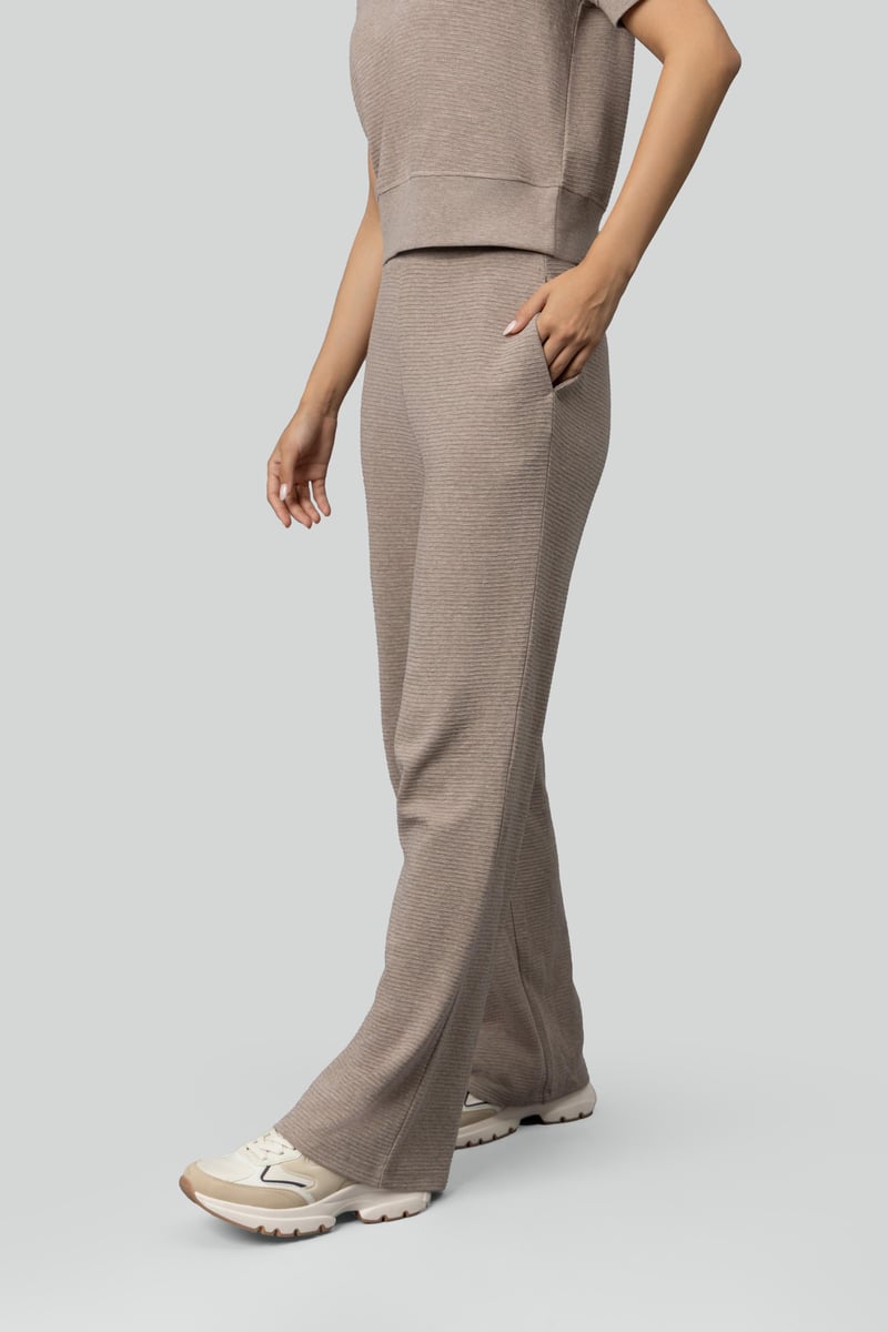 Beige Ottoman Rib Flared Lounge Pants