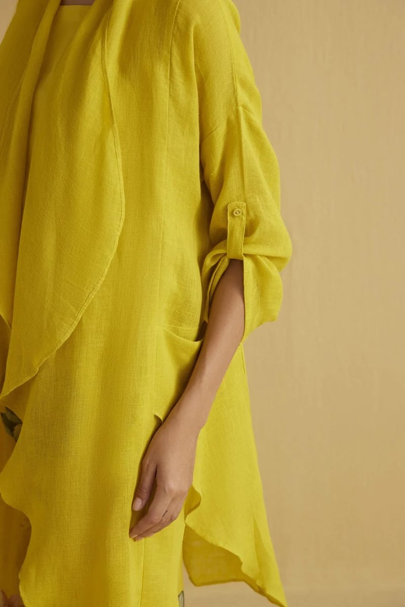 Yellow Linen Waterfall Cape with Pockets