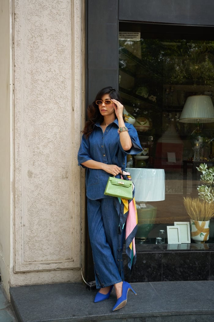 Dark Denim Oversized Shirt and Wide-Leg Pants Co-ord Set