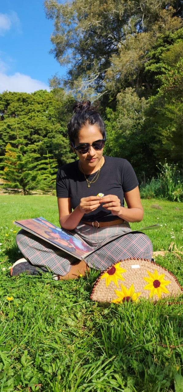 Large Sunflower Meadow Half Moon Clutch Bag