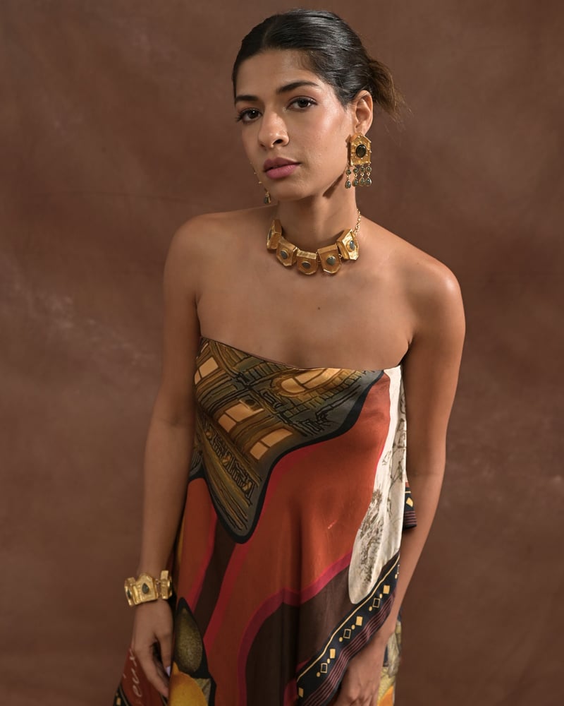 Long Printed Modal Satin Bandeau Tube Top