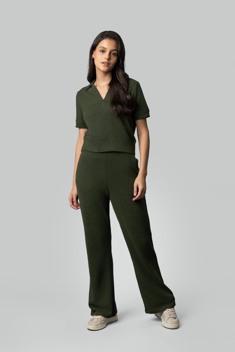 Olive Ottoman Rib Wide-Leg Lounge Pants