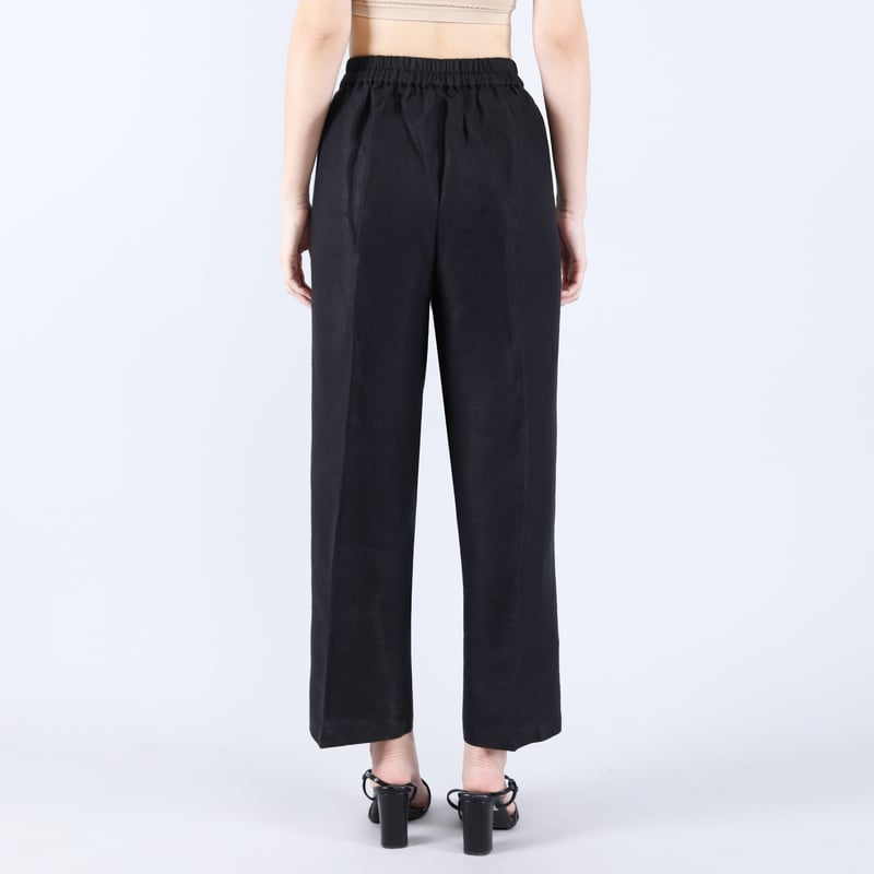 Black Linen Twill Wide-Leg High-Rise Trousers
