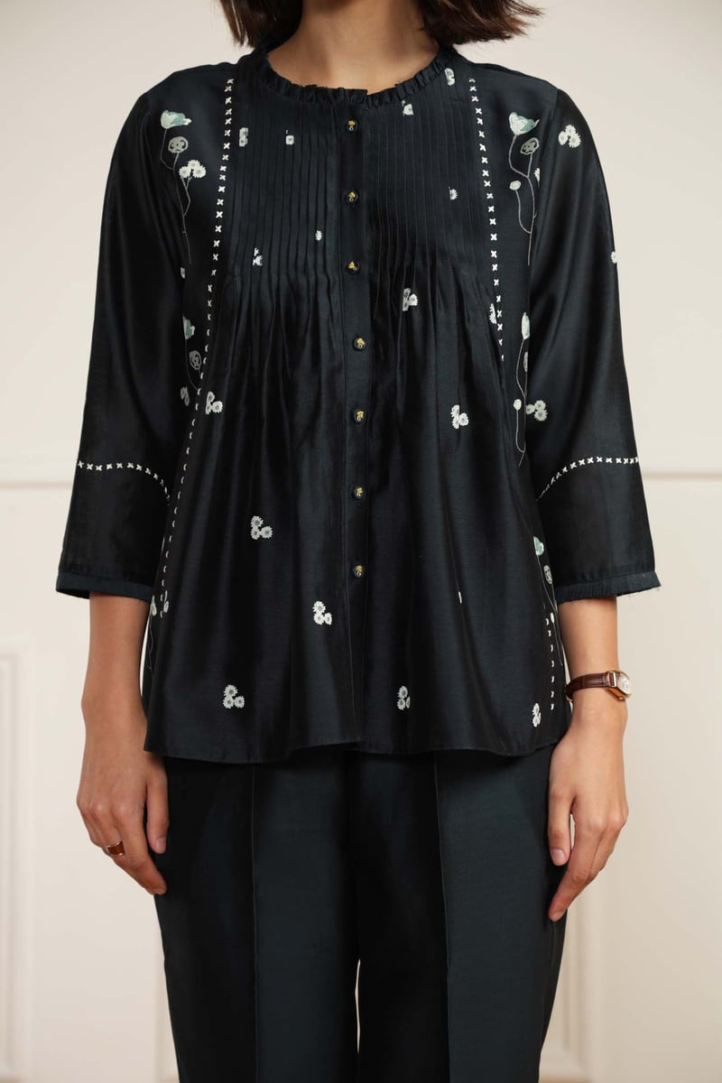 Indigo Silk Chanderi Shirt and Straight Pant Co-ord Set