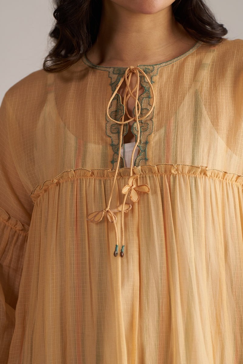 Apricot Cream Kota Silk Tiered Kurta Co-ord Set